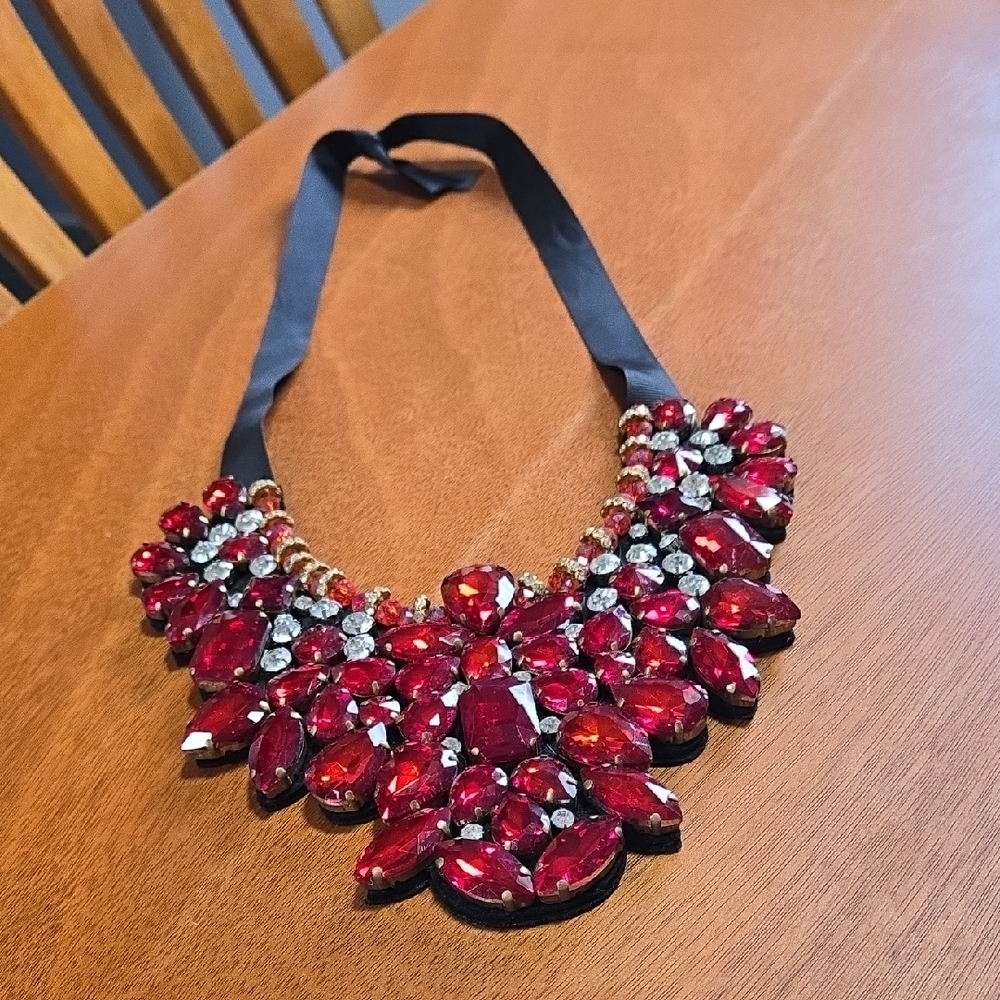 Red Crystal Statement Necklace - Unbranded